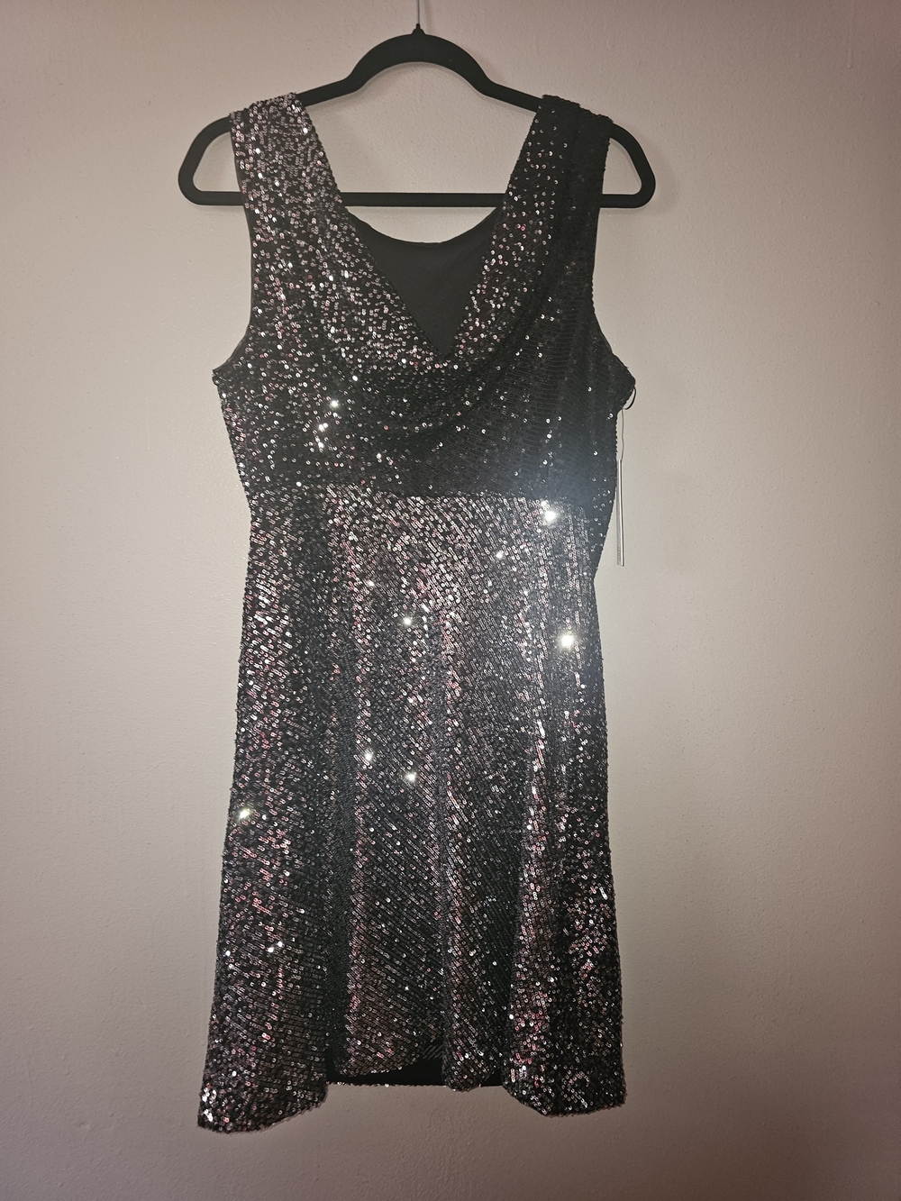 DKNY Black and Pink Sequin Cowl Neck Mini Dress